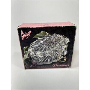 Vintage Clear Glass Clam Shell 2 Piece Trinket Box New Open Box Romania B3